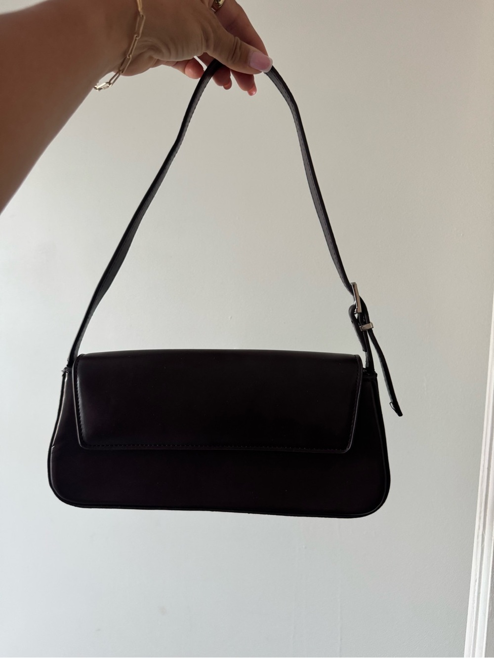 MNG dark brown bag with flap, silver hardware